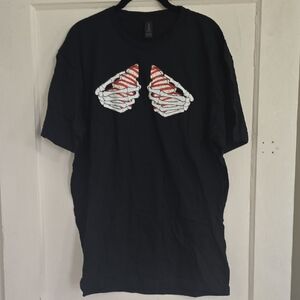 Gildan Black Tee with Skeleton Hands Graphic